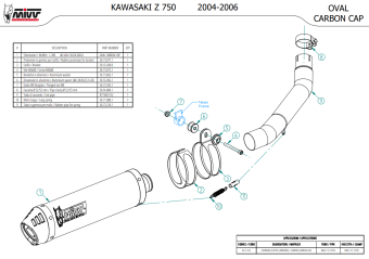 Mivv Oval Carbon met Carbon Cap Slip-on Einddemper met E-keur Kawasaki Z 750 2004 > 2006