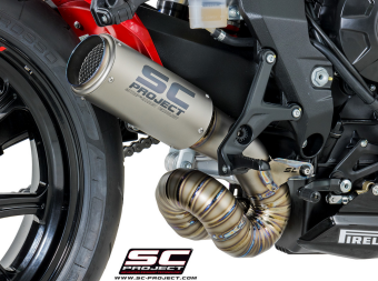 SC-Project CR-T titanium einddemper zonder E-keur incl. “welded sector” link pipe MV Agusta Dragster 800 / RR 2013 - 2024