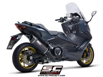 SC-Project Volledig 2-1 RVS Matt Black Uitlaatsysteem Met SC1-R Carbon Einddemper Euro5 Gekeurd YAMAHA T-MAX 560 2022 - 2024