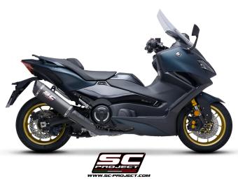 SC-Project Volledig 2-1 RVS Matt Black Uitlaatsysteem Met SC1-R Carbon Einddemper Euro5 Gekeurd YAMAHA T-MAX 560 2022 - 2024