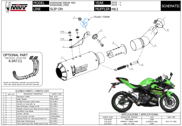 Mivv MK3 RVS Einddemper zonder E-keur Kawasaki Ninja 400 2018 > 2023