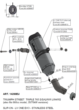 Leovince LV One EVO RVS Slip-on Einddemper zonder E-keur TRIUMPH STREET TRIPLE 765 S-SA2-R-R LRH-RS 2017 - 2022