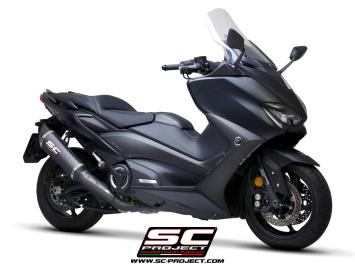 SC-Project Volledig 2-1 RVS Matt Black Uitlaatsysteem Met SC1-R Carbon Einddemper Euro5 Gekeurd YAMAHA T-MAX 560 2020 - 2021